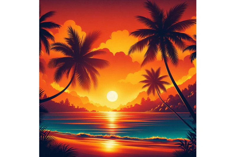 a-bundle-of-summer-sunset-beach-beach-vector-tropical-beach