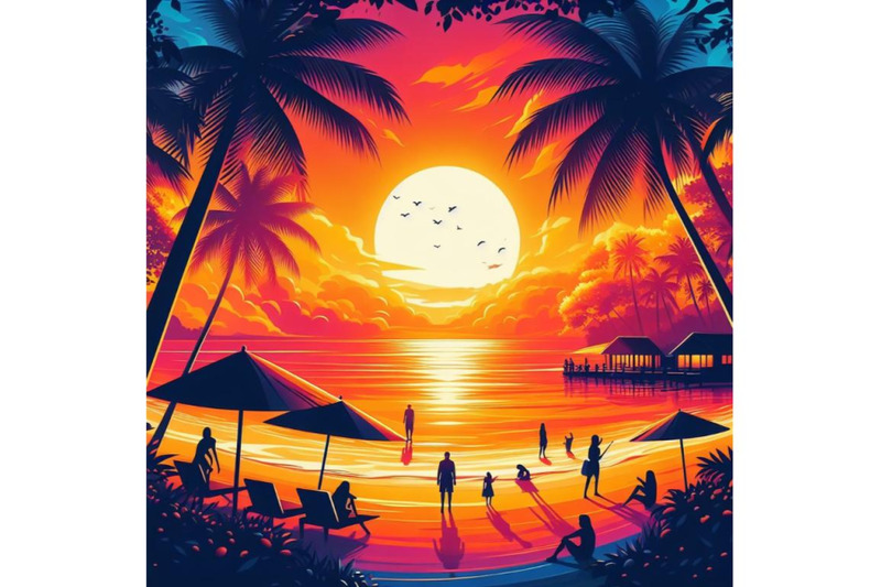 a-bundle-of-summer-sunset-beach-beach-vector-tropical-beach