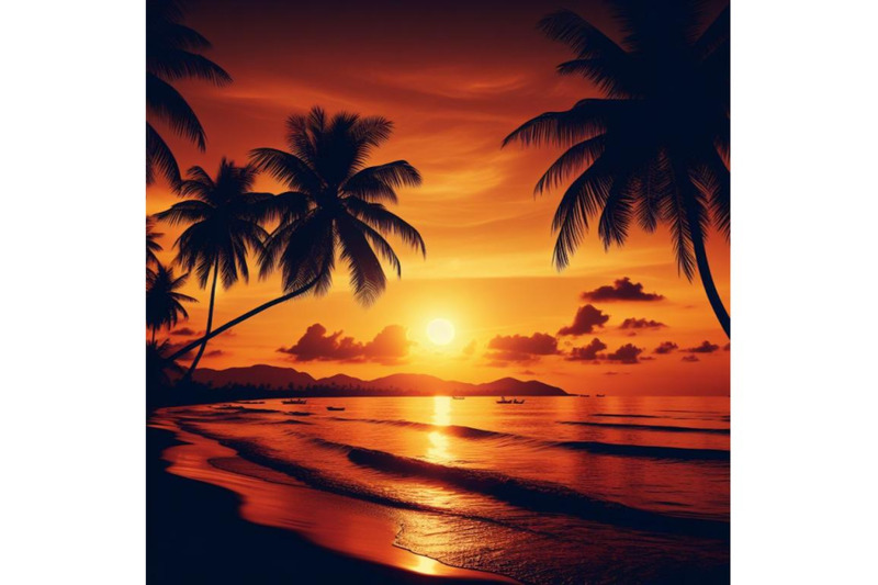 a-bundle-of-sunset-on-the-beach-with-palm-silhouette-vector