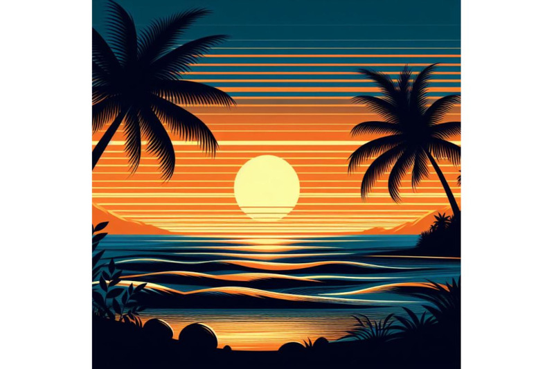 a-bundle-of-sunset-on-the-beach-with-palm-silhouette-vector