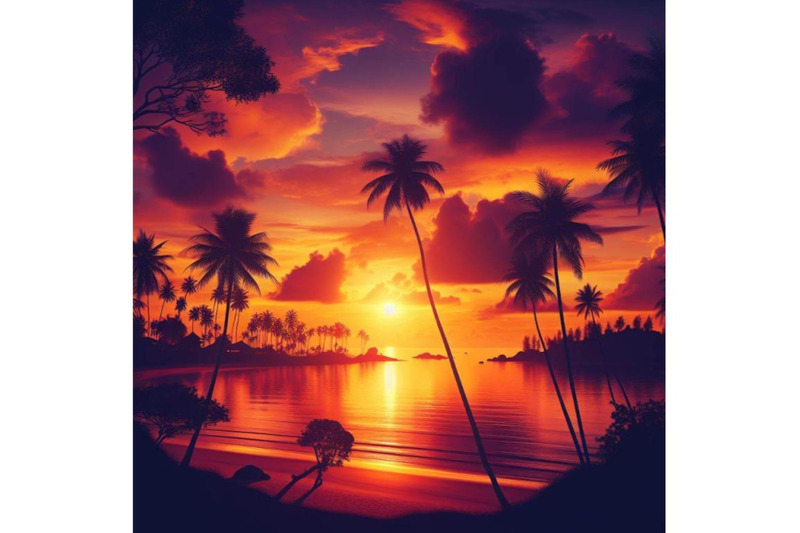 a-bundle-of-sunset-on-the-beach-with-palm-silhouette-vector