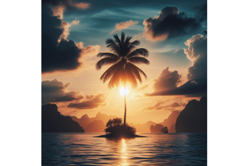 a-bundle-of-lonely-palm-tree-in-the-middle-of-ocean-on-background-of-s