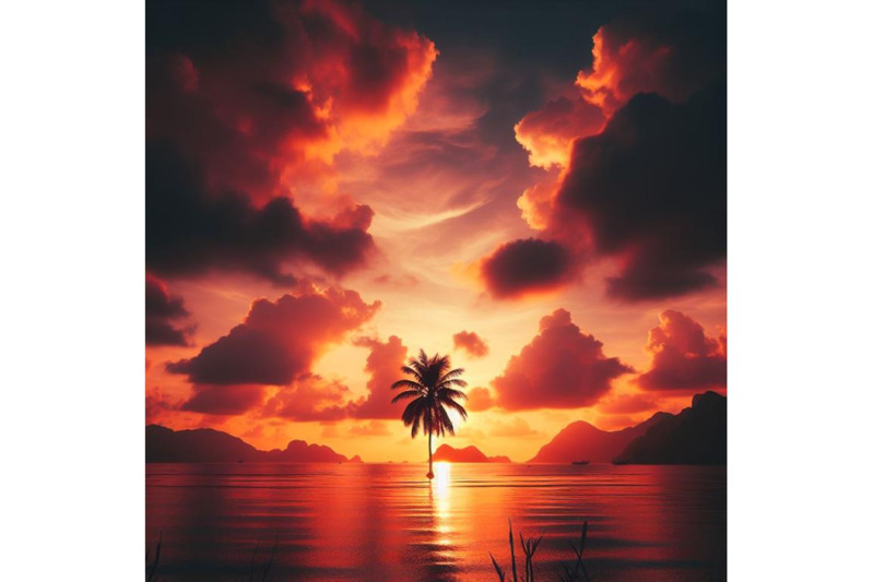 a-bundle-of-lonely-palm-tree-in-the-middle-of-ocean-on-background-of-s