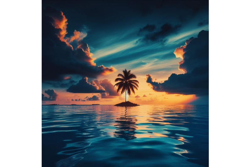 a-bundle-of-lonely-palm-tree-in-the-middle-of-ocean-on-background-of-s