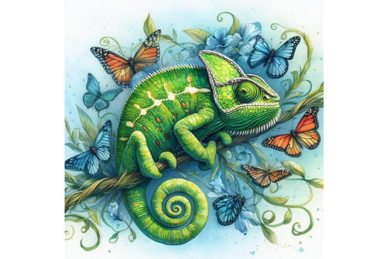 bundle-of-green-chameleon-with-butterflies