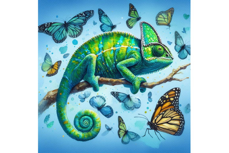 bundle-of-green-chameleon-with-butterflies