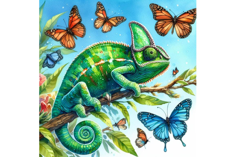 bundle-of-green-chameleon-with-butterflies