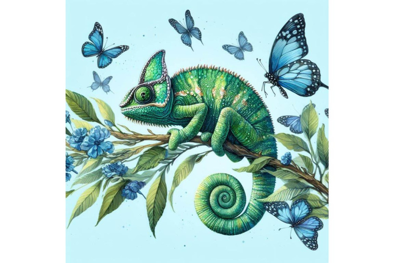 bundle-of-green-chameleon-with-butterflies