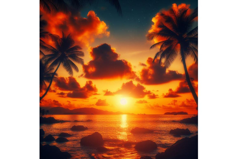 a-bundle-of-tropical-sunset-seascape-with-palm-tree-clouds-and-bright