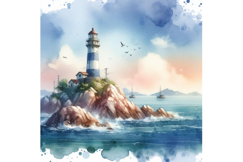 bundle-of-lighthouse-on-rock-island-in-sea