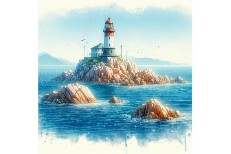 bundle-of-lighthouse-on-rock-island-in-sea