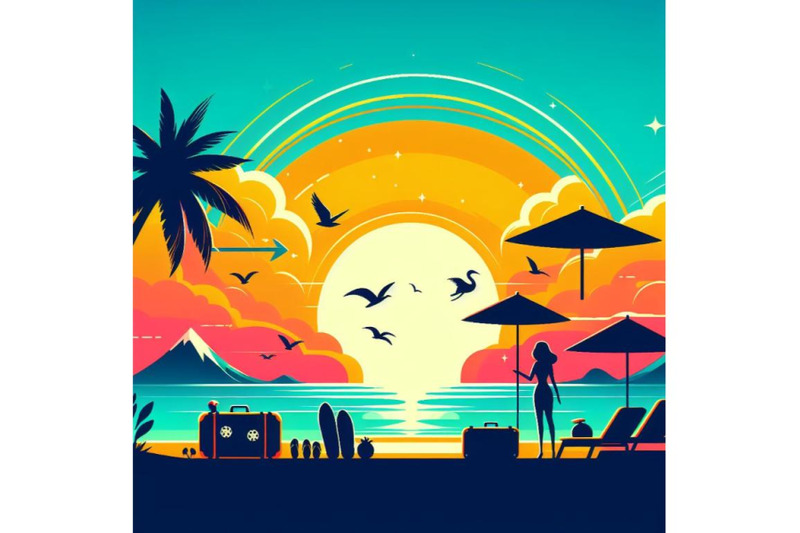 a-bundle-of-summer-vacation-on-a-beach-colorful-vector-background