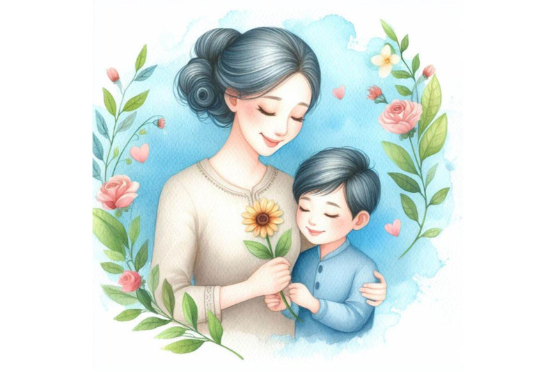 bundle-of-mom-and-child-boy-with-flower-for-mom