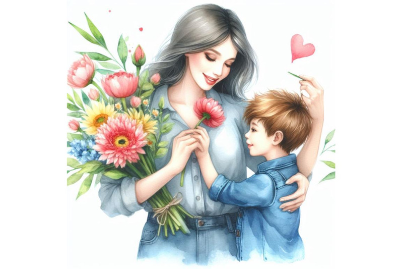 bundle-of-mom-and-child-boy-with-flower-for-mom