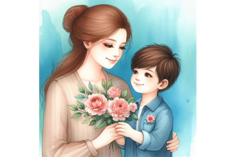 bundle-of-mom-and-child-boy-with-flower-for-mom