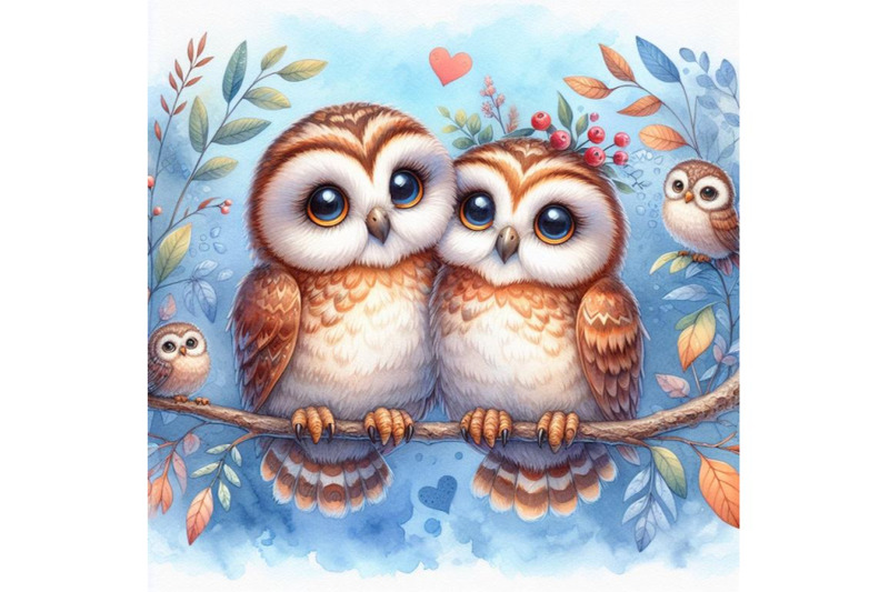 bundle-of-owls-in-love-sitting-on-branch