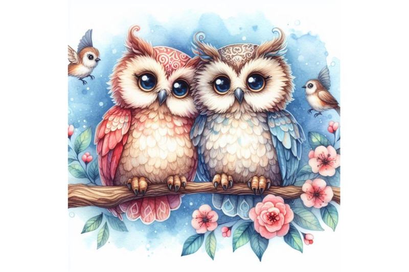 bundle-of-owls-in-love-sitting-on-branch