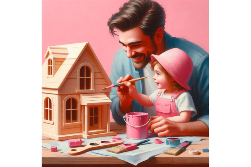 bundle-of-a-father-finishing-to-paint-a-wooden-toy-house-for-his-daugh