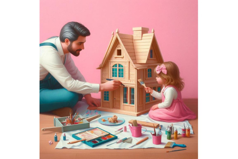 bundle-of-a-father-finishing-to-paint-a-wooden-toy-house-for-his-daugh