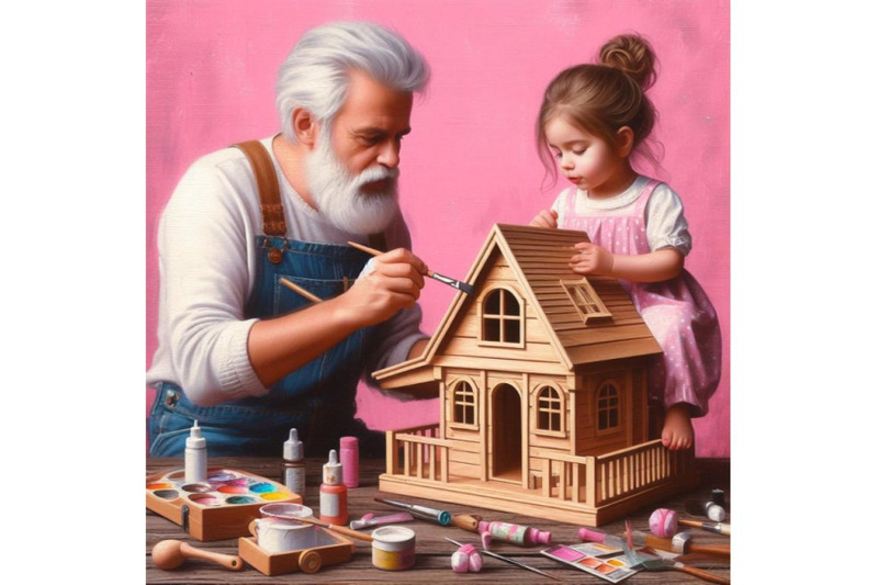 bundle-of-a-father-finishing-to-paint-a-wooden-toy-house-for-his-daugh