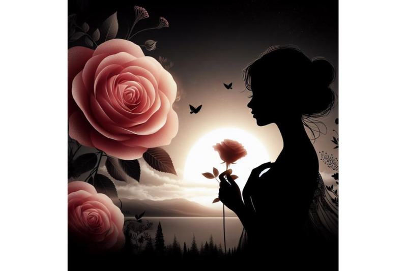 a-bundle-of-beautiful-girl-silhouette-with-rose