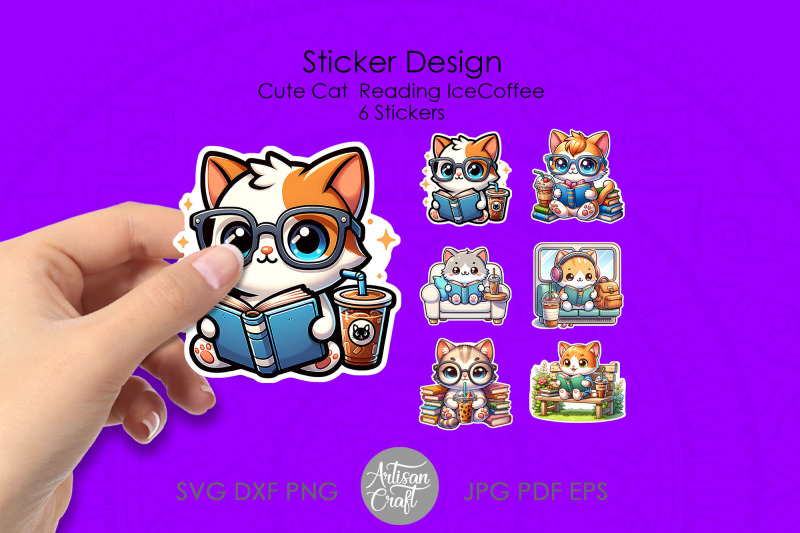 cat-stickers-cute-cat-reading-cat-with-headphones