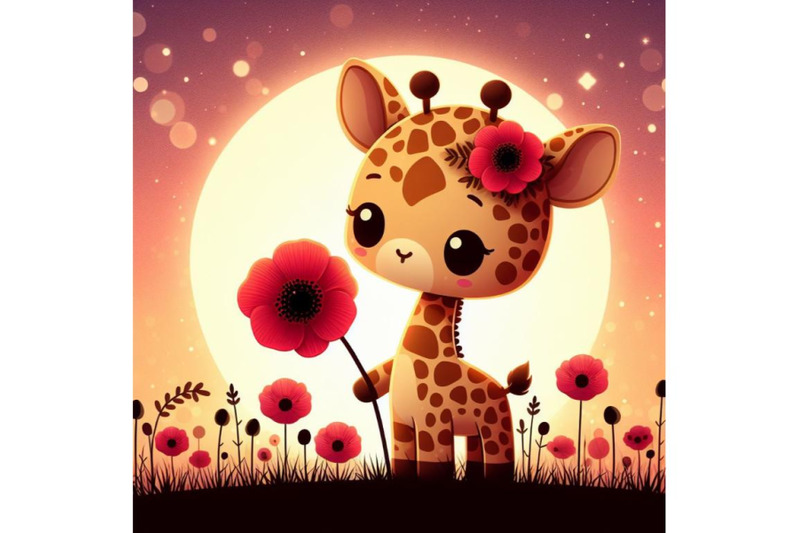 a-bundle-of-cute-teddy-giraffe-holding-a-red-poppy