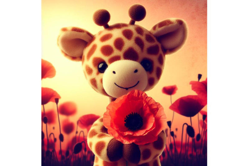 a-bundle-of-cute-teddy-giraffe-holding-a-red-poppy