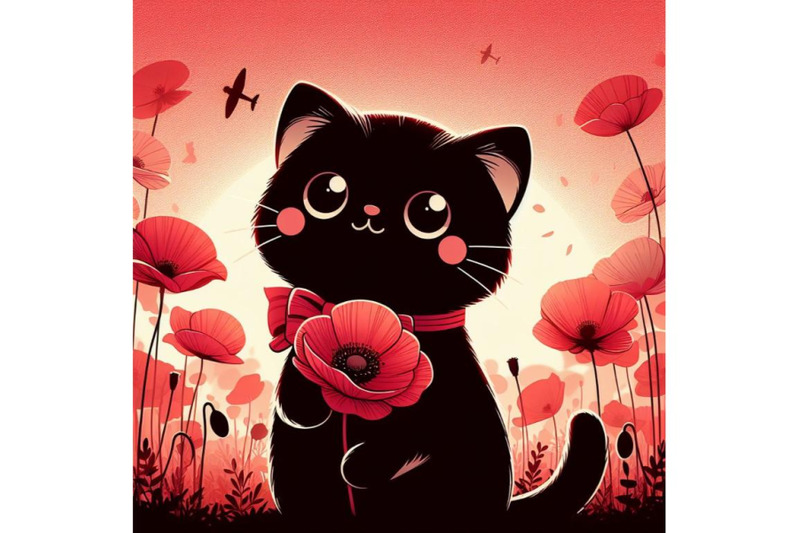 a-bundle-of-cute-cat-holding-a-red-poppy