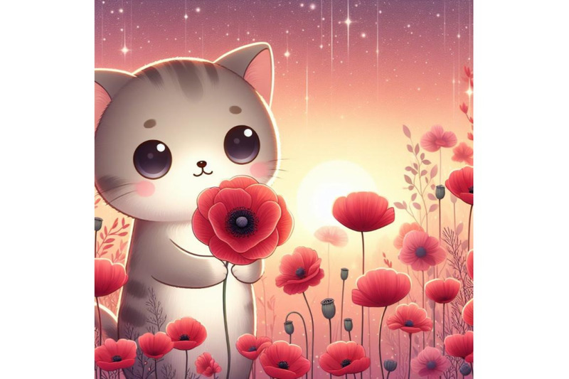 a-bundle-of-cute-cat-holding-a-red-poppy