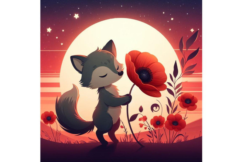 a-bundle-of-cute-wolf-holding-a-red-poppy