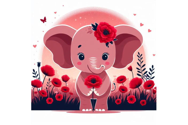 a-bundle-of-cute-elephant-holding-a-red-poppy