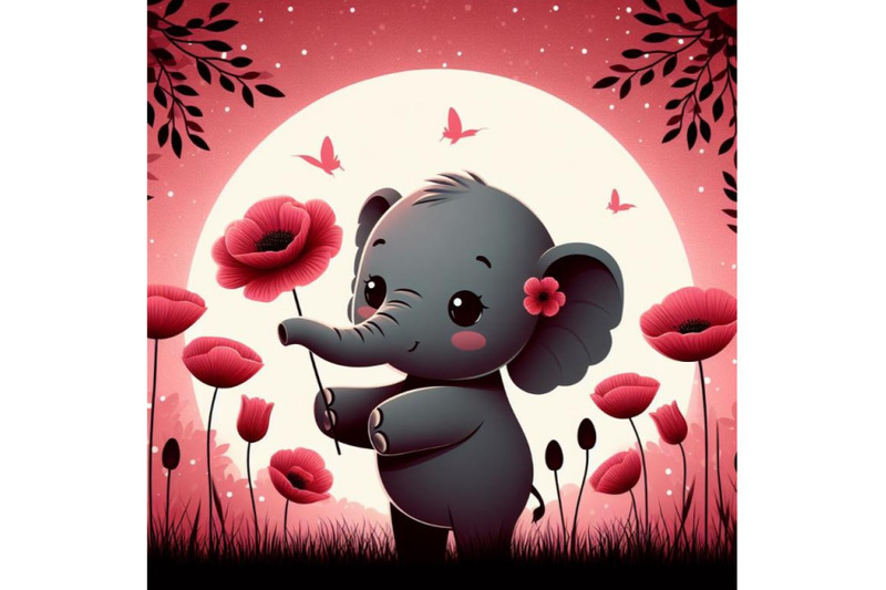 a-bundle-of-cute-elephant-holding-a-red-poppy