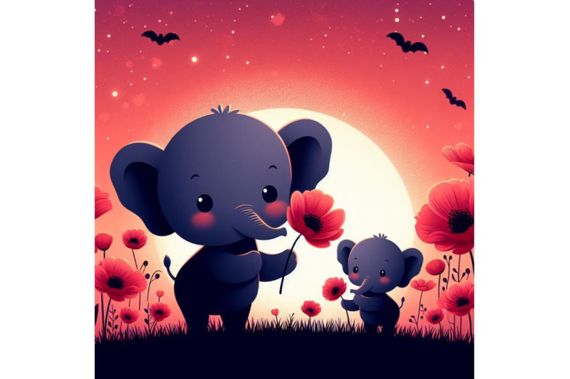 a-bundle-of-cute-elephant-holding-a-red-poppy