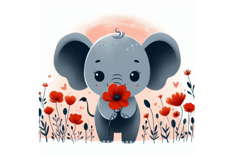 a-bundle-of-cute-elephant-holding-a-red-poppy