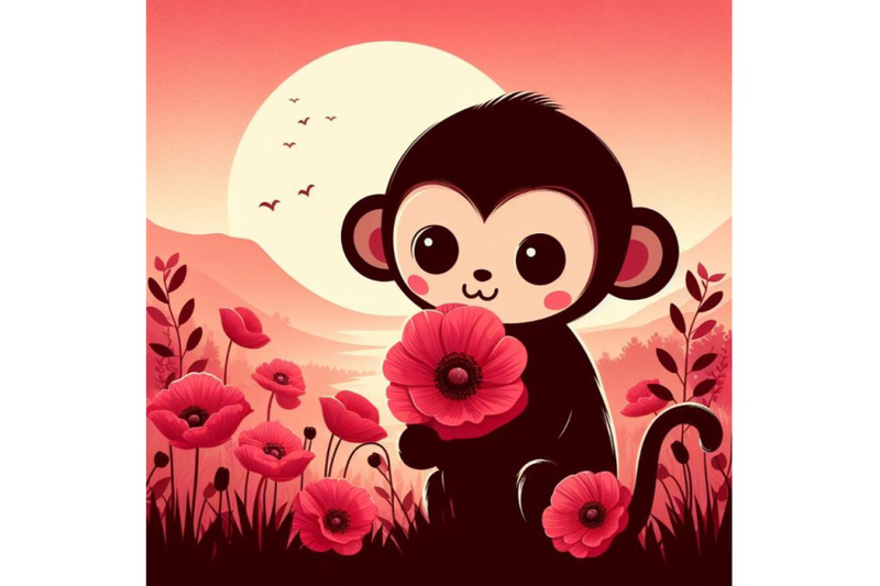 a-bundle-of-cute-monkey-holding-a-red-poppy