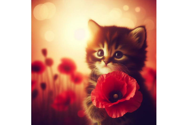 a-bundle-of-cute-kitten-holding-a-red-poppy