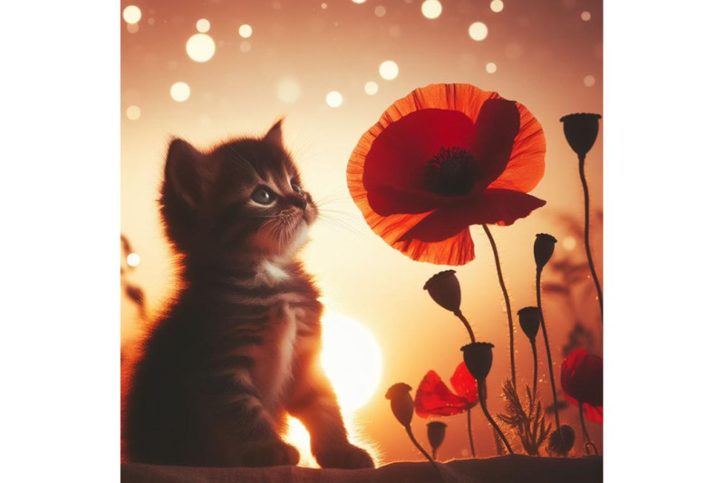 a-bundle-of-cute-kitten-holding-a-red-poppy