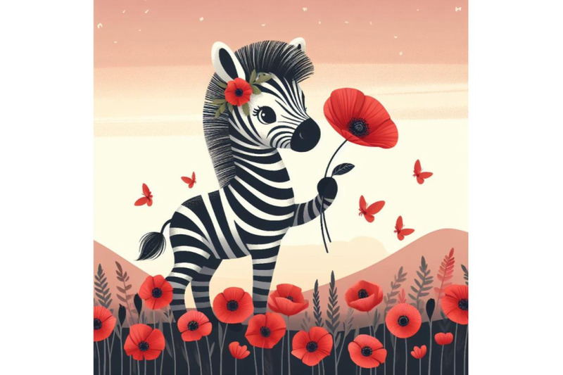 a-bundle-of-cute-zebra-holding-a-red-poppy