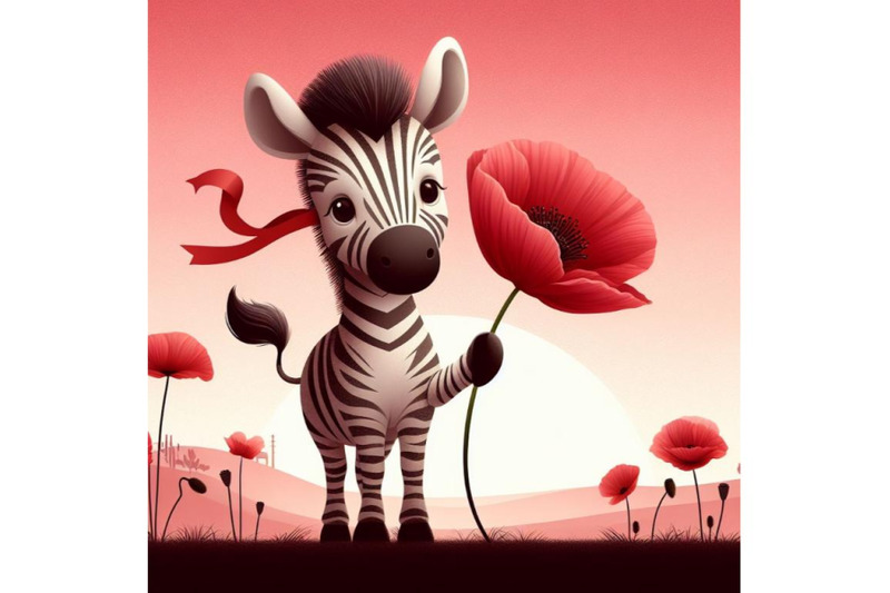 a-bundle-of-cute-zebra-holding-a-red-poppy