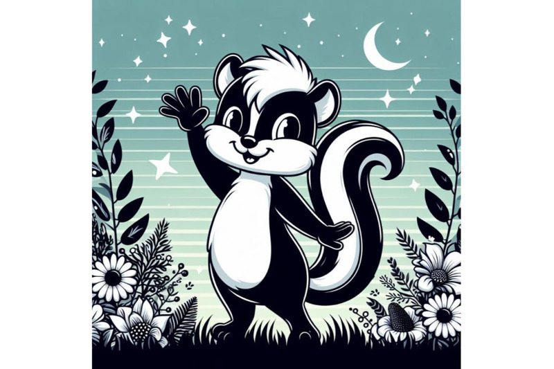 a-bundle-of-cute-skunk-cartoon-waving-hand