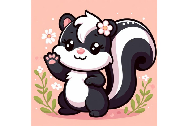 a-bundle-of-cute-skunk-cartoon-waving-hand