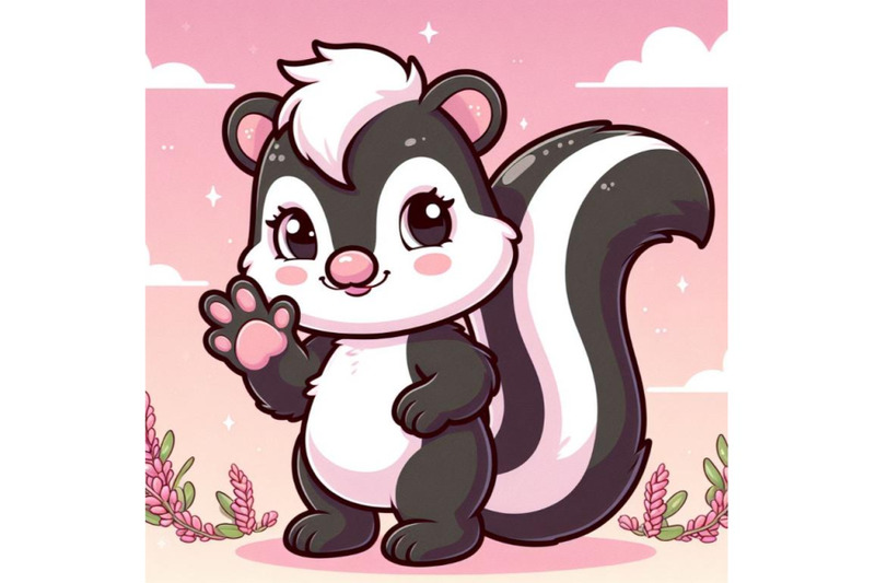 a-bundle-of-cute-skunk-cartoon-waving-hand