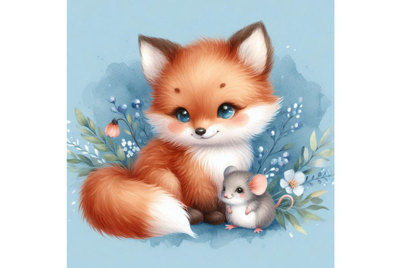 bundle-of-little-lovely-fox-with-mouse