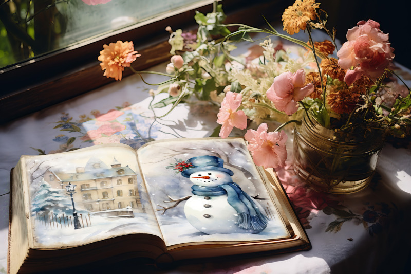 snowman-christmas-junk-journal-bifolds-pages