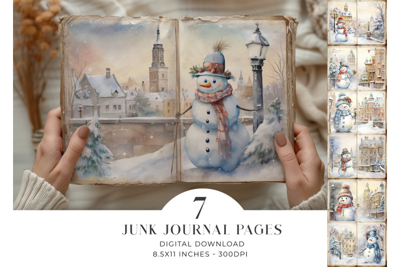 snowman-christmas-junk-journal-bifolds-pages