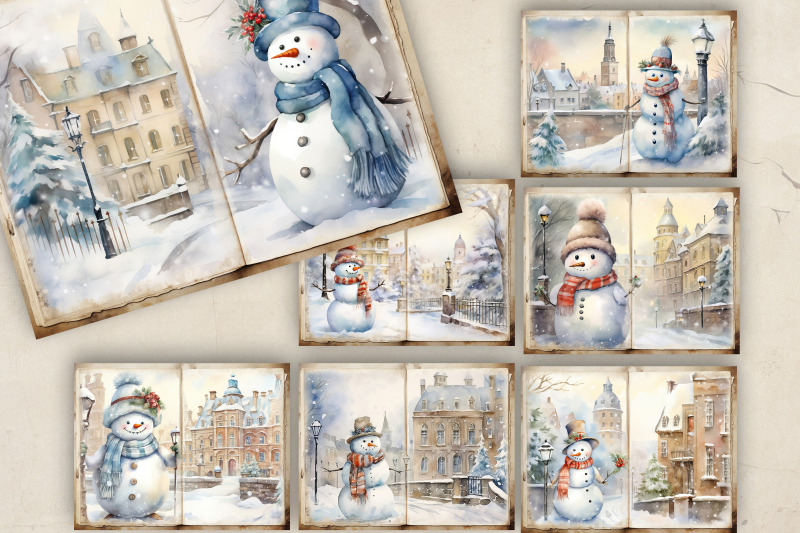 snowman-christmas-junk-journal-bifolds-pages