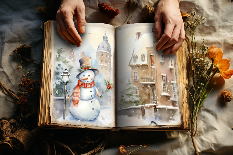 snowman-christmas-junk-journal-bifolds-pages