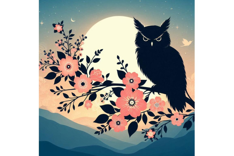 a-bundle-of-silhouette-owl-with-flower