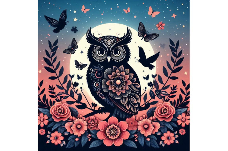 a-bundle-of-silhouette-owl-with-flower